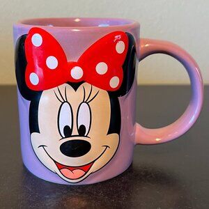 Disney Embossed MINNIE MOUSE Jerry Leigh Purple Mug / Cup ~.Red w/ Polka Dot Bow